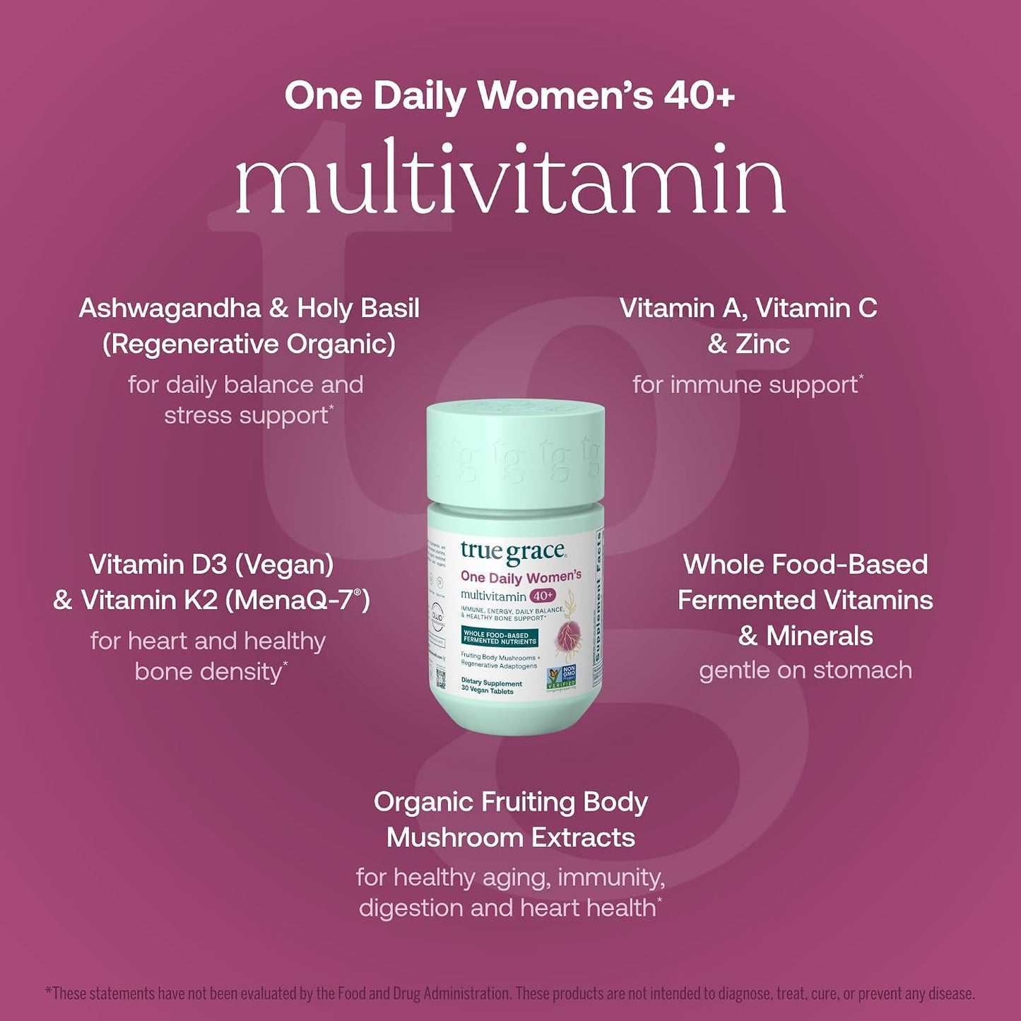 True Grace One Daily Women’s Multivitamin 40+ (30 Vegan Tablets) & Omega-3 Fish Oil (60 Softgels) - Gluten free, Soy-free, Organic - 30-Day Supply of Each - görsel 3