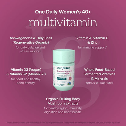 True Grace One Daily Women’s Multivitamin 40+ (30 Vegan Tablets) & Omega-3 Fish Oil (60 Softgels) - Gluten free, Soy-free, Organic - 30-Day Supply of Each