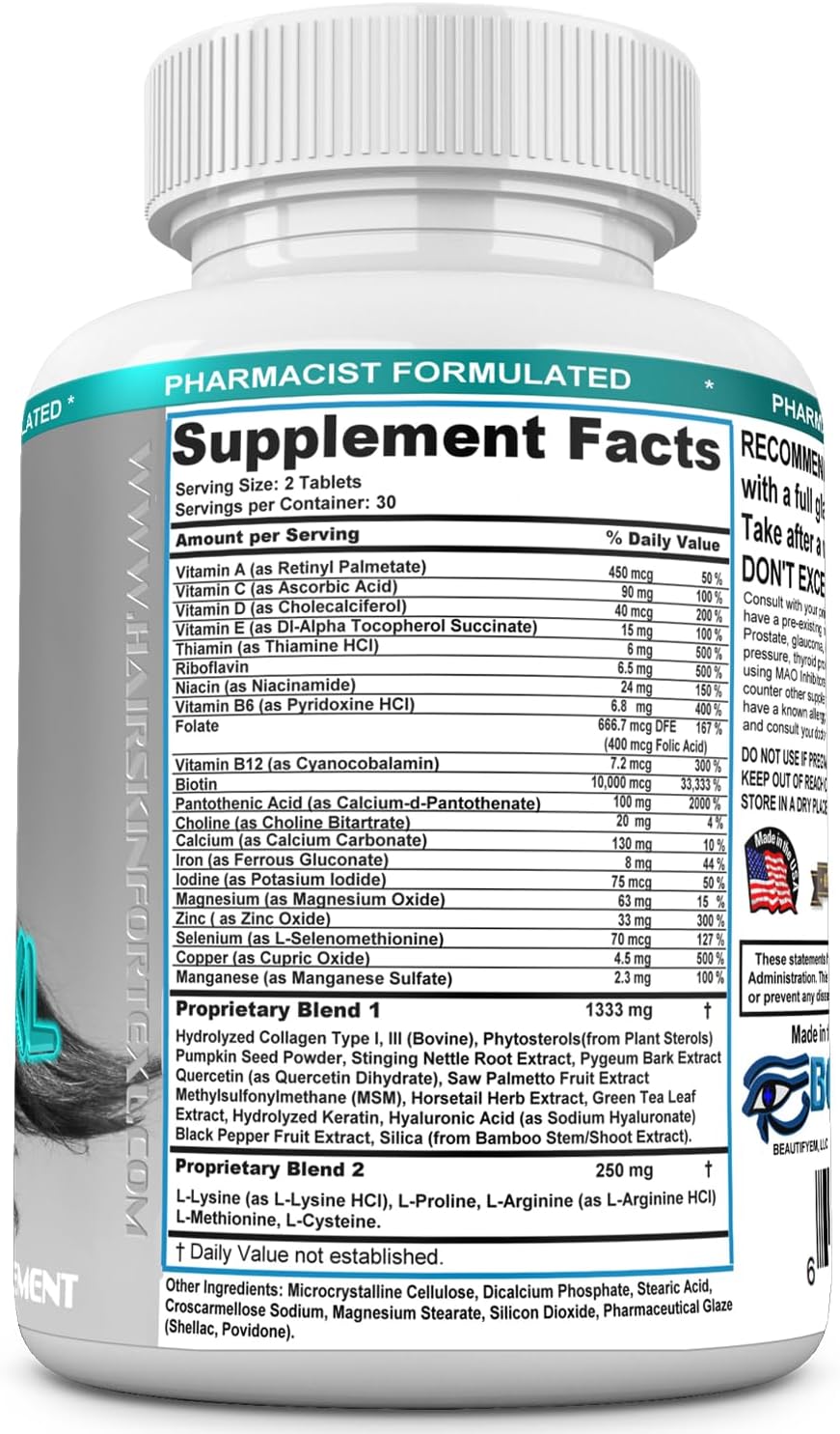 Hair Skin Forte XL Hair & Skin Growth Complex 10,000 mcg Biotin + Collagen Peptides - 60 Tablets - görsel 7
