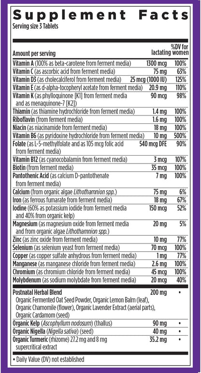 New Chapter Postnatal Vitamins – Lactation Support Multivitamin with Fermented D3 & B Vitamins, 96 Tablets
