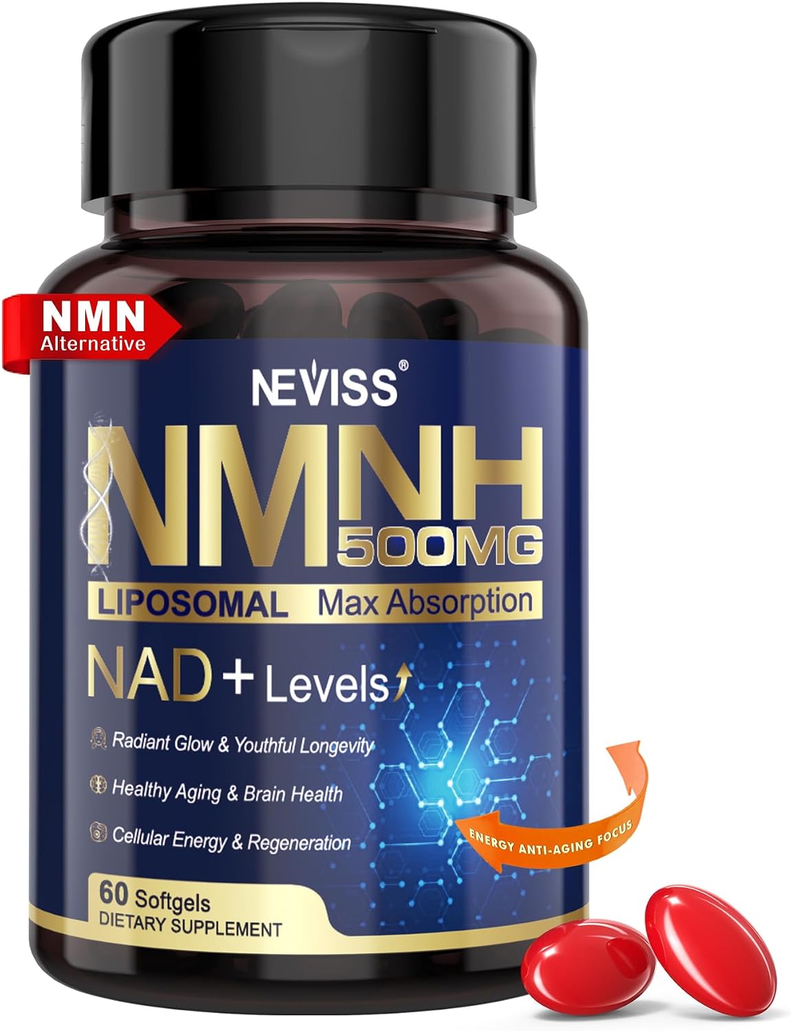 2Pack NAD+ Supplement, Next-Gen NMNH Liposomal 500mg, GLP-1 Friendly, NR NMN Alternative, High Absorption NAD+ with Curcumin, Niacinamide for Energy, DNA Repair, Healthy Ageing, 120 Soft-gels - görsel 10