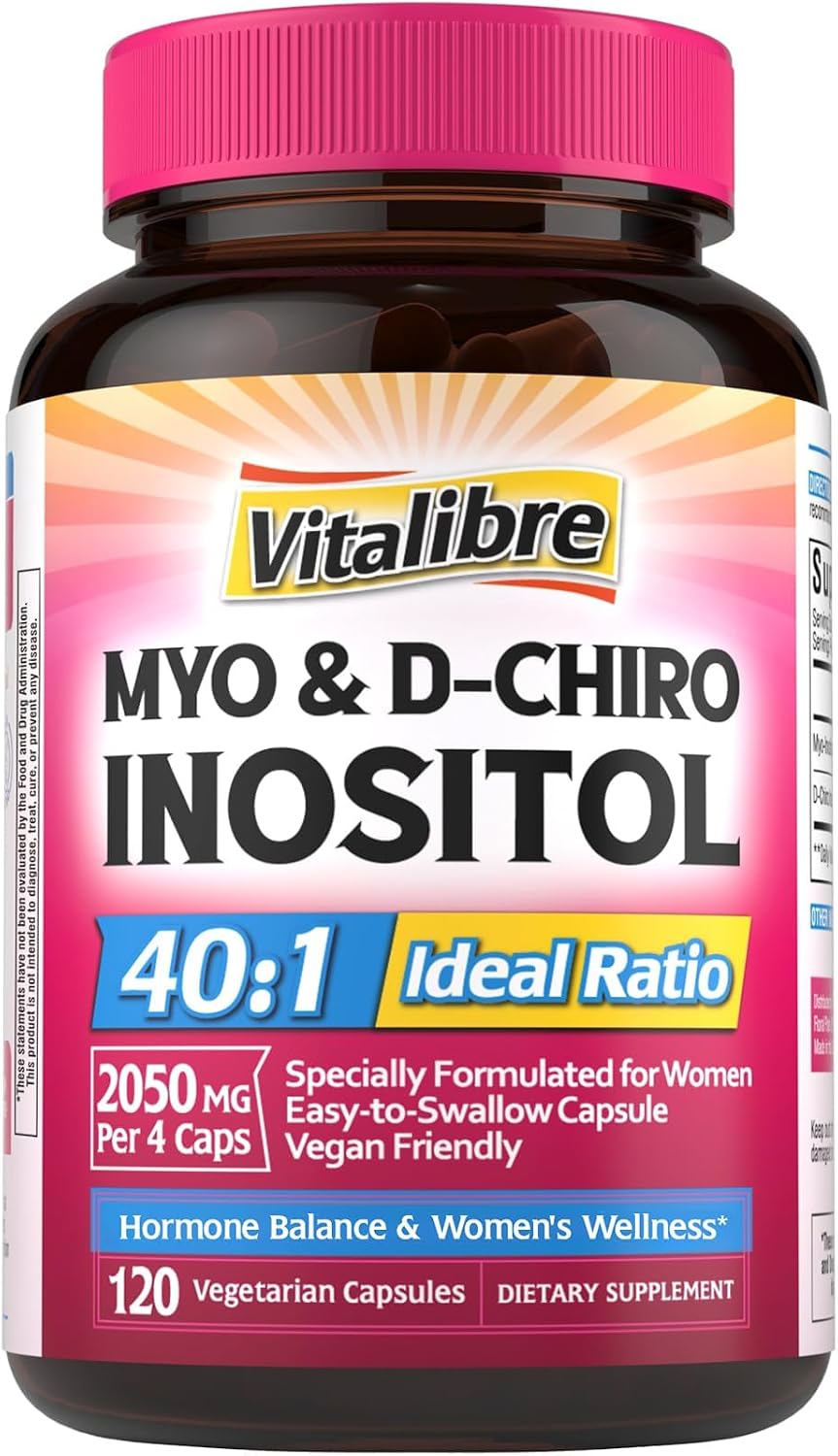 Vitalibre Inositol Supplement - Myo-Inositol & D-Chiro Inositol 40:1 Ratio for Women's's Hormonal Balance, 120 Vegan Capsules - görsel 1