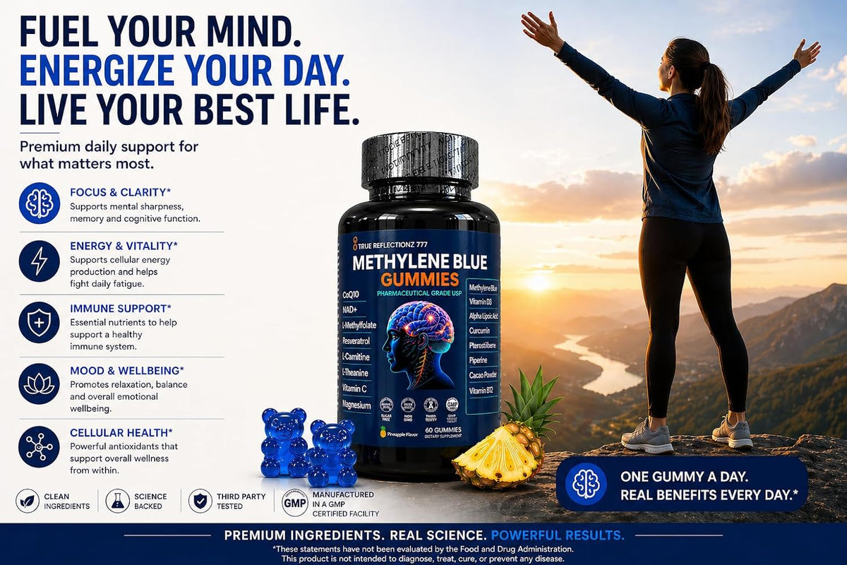 Methylene Blue Gummies 12mg – Cognitive Support with Methylated B12, NAD, and Antioxidants – Image 4