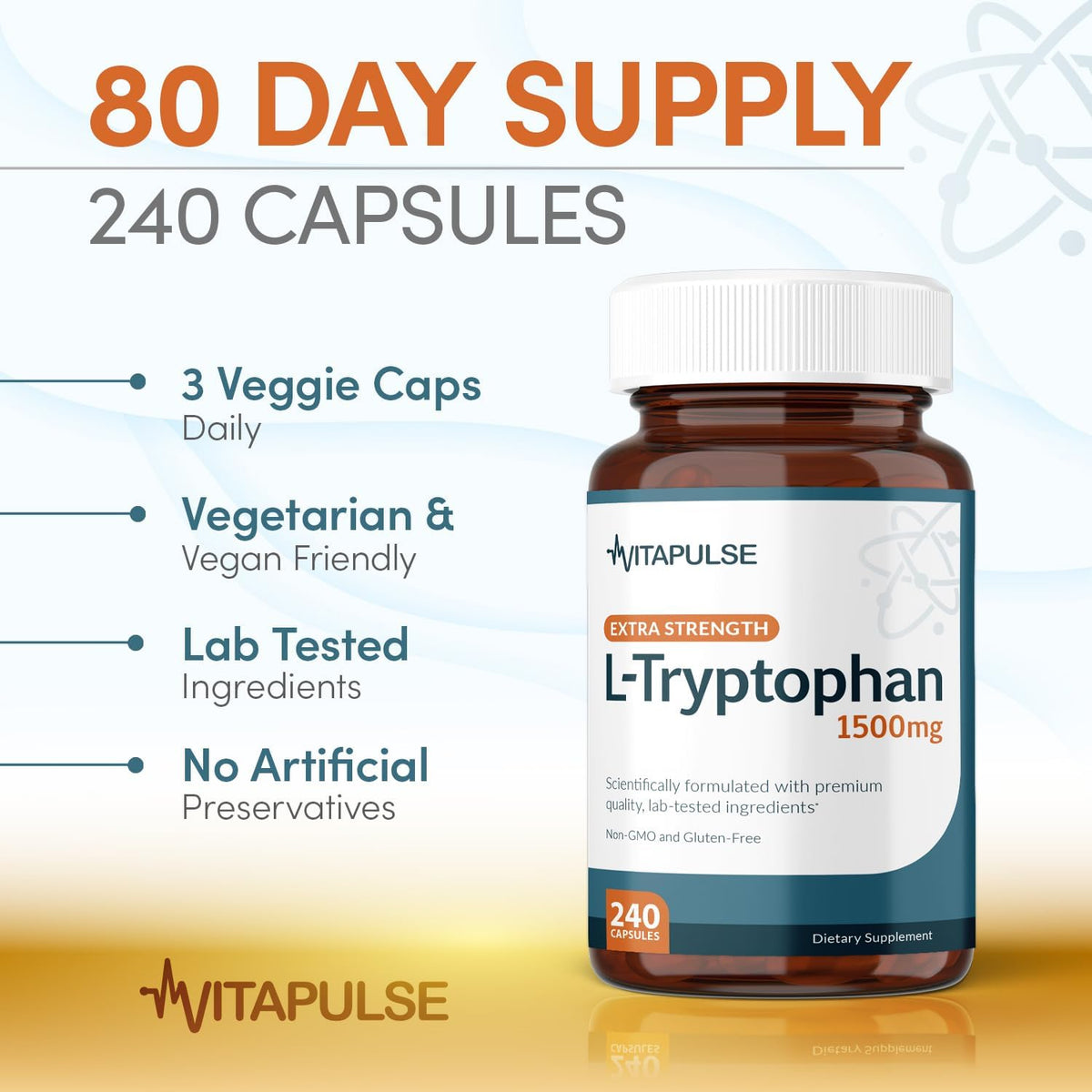 L-Tryptophan Supplement, 1500mg, 240 Capsules, Night-time Formula, Non-GM – Image 4