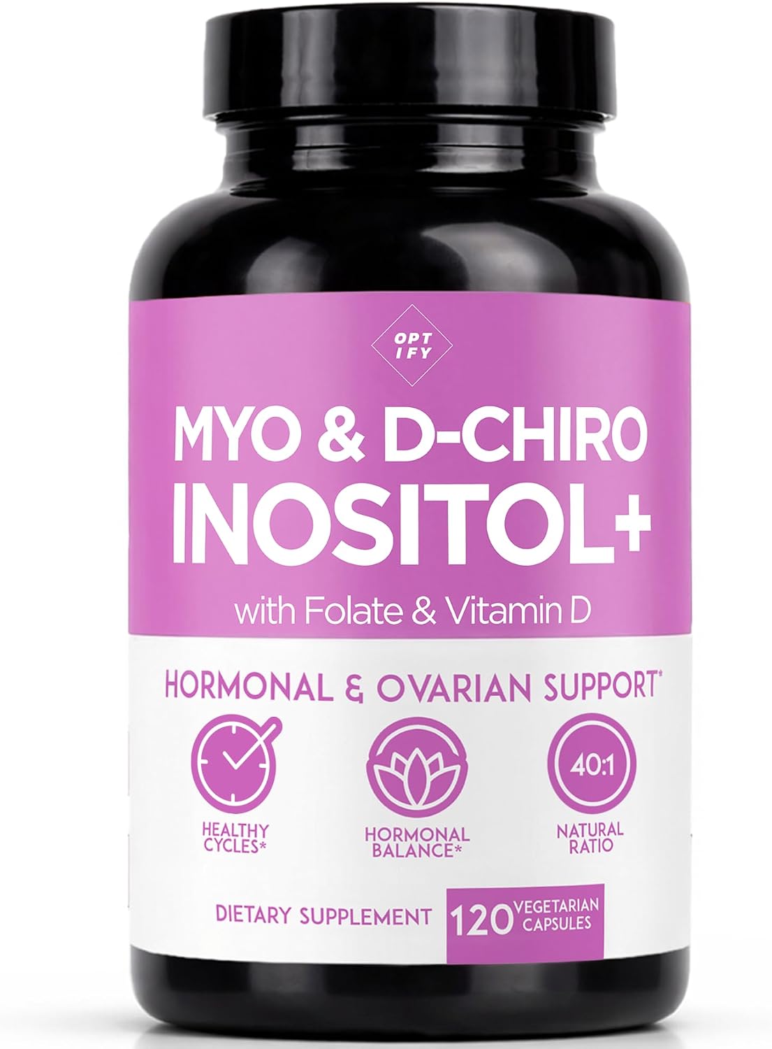 Optify Myo-Inositol & D-Chiro Inositol Supplement for Women – 40:1 Ratio with Folate and Vitamin D (120 Capsules) - görsel 1