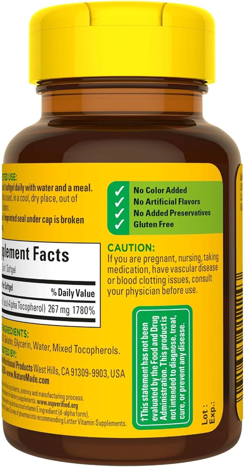 Nature Made Plant Sourced Vitamin E 267 mg (400 IU) d-Alpha Softgels, 100 Count (Pack of 3) - görsel 10