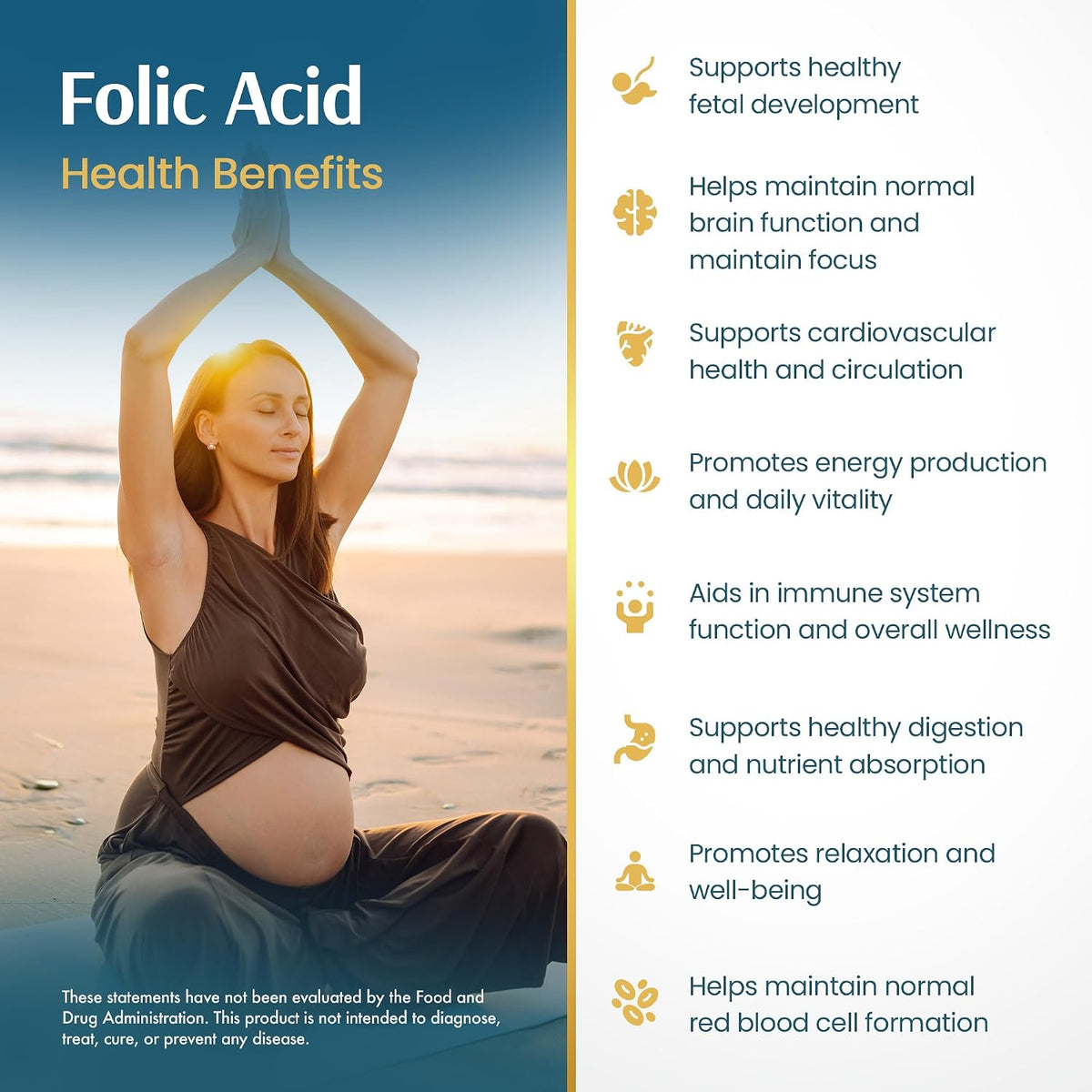 Vykee Nutrition Folic Acid Capsules - Supports Body Processes, Prenatal Health and Energy - Vitamin B9 Supplement for – Image 6