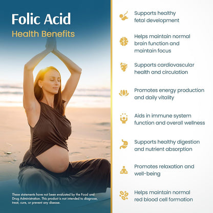 Vykee Nutrition Folic Acid Capsules - Supports Body Processes, Prenatal Health and Energy - Vitamin B9 Supplement for – Image 6