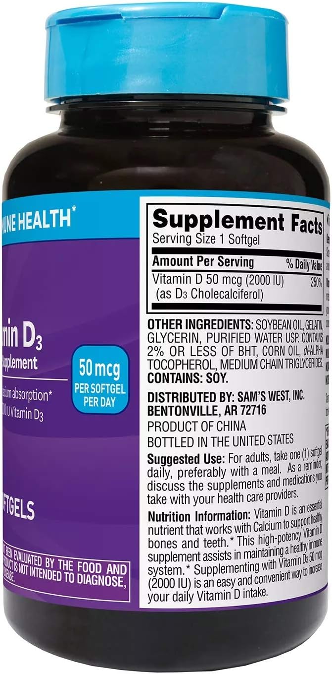Member's Mark Vitamin D3 50 mcg (2000 IU) Dietary Supplement, 400 Softgels - görsel 2