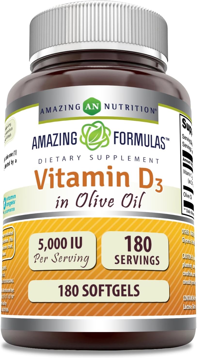 Amazing Formulas Vitamin D3 5000 IU with Olive Oil Softgels, 180 Capsules - görsel 1