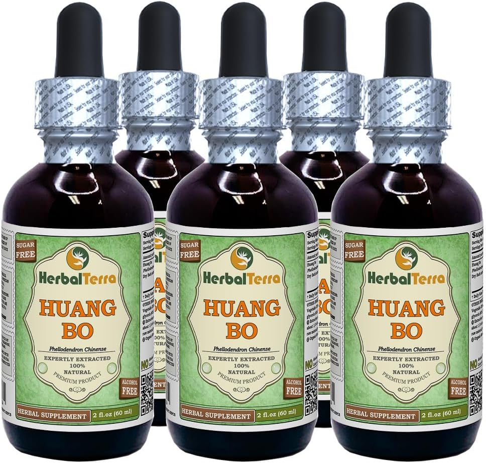 HerbalTerra Huang Bo (Phellodendron Chinense) Glycerite - Alcohol-Free Liquid Extract, 5x60 mL - görsel 1