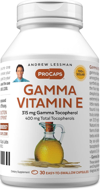 ANDREW LESSMAN Gamma Vitamin E 60 Softgels - 315 mg Gamma Tocopherol, Protective Vitamin E with Four Natural Tocopherols and Ahiflower Oil