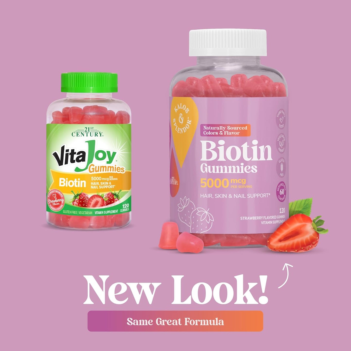 21st Century Biotin Gummies 5000 mcg for Hair Growth, Skin and Nail Health – Vegetarian Strawberry Supplement for Women, 120 Gummies, Gluten free - görsel 3