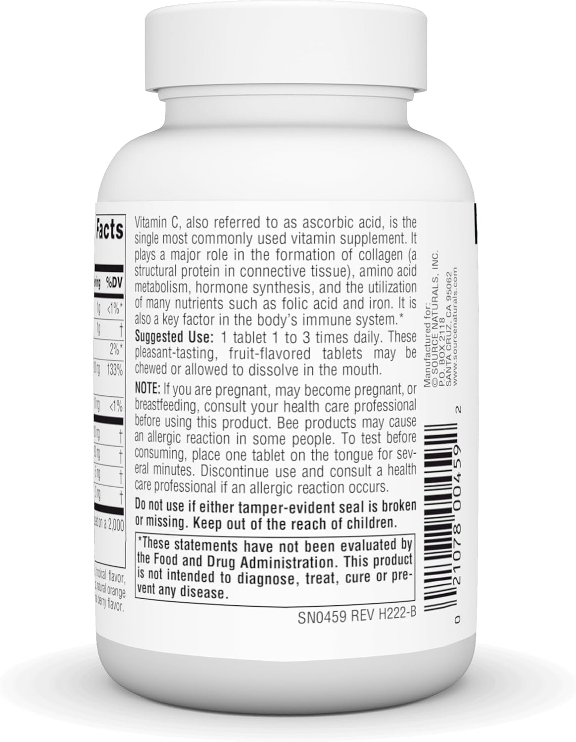 Source Naturals Chewable C, Acerola Cherry, Antioxidant Immune Support* - 120mg - 100 Fruit Flavoured Tablets - görsel 3