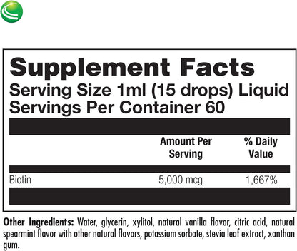 Nutra BioGenesis Biotin 5000 Liquid Drops – 5000 mcg for Hair, Skin & Nails, 2 fl oz (59 mL)