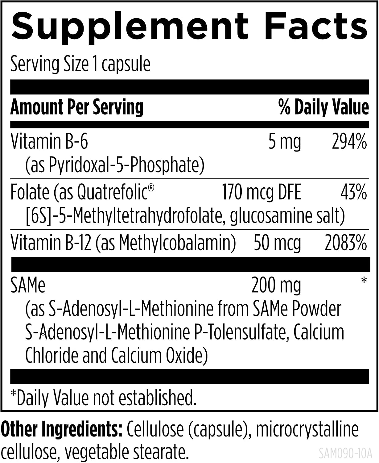 Designs for Health SAMe Capsules with B6, B12 & 5-MTHF - 200mg S-Adenosylmethionine Supplement (90 Capsules) - görsel 3