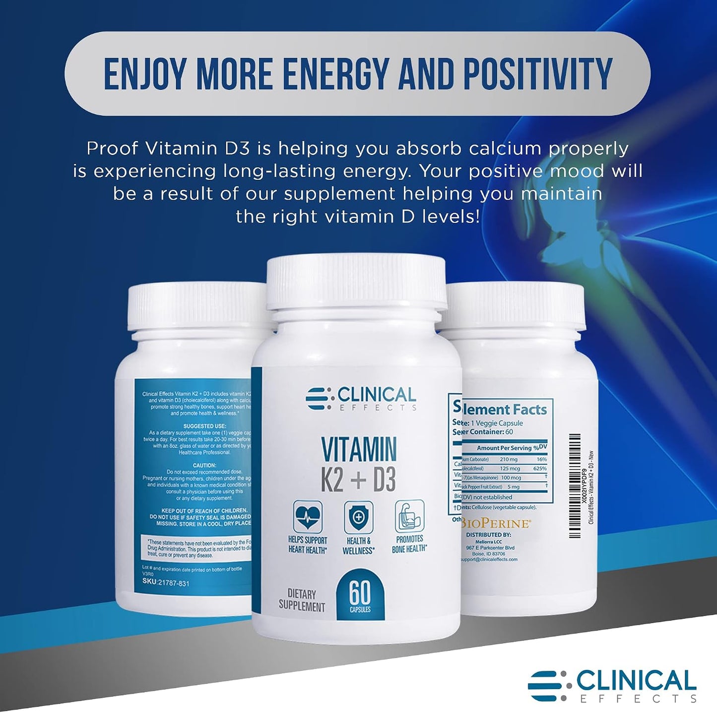 Clinical Effects Vitamin K2 + D3 with Bioperine Black Pepper Extract - 3 Pack - görsel 7