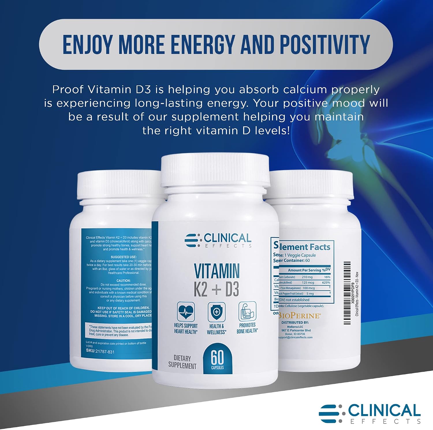 Clinical Effects Vitamin K2 + D3 with Bioperine Black Pepper Extract - 3 Pack - görsel 7