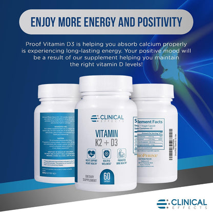 Clinical Effects Vitamin K2 + D3 with Bioperine Black Pepper Extract - 3 Pack