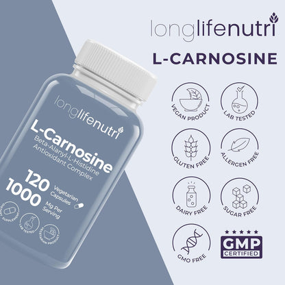 LongLifeNutri L-Carnosine 1000mg – Beta-Alanyl-L-Histidine for Cellular Energy & Brain Clarity, 120 Veg Capsules – Image 7