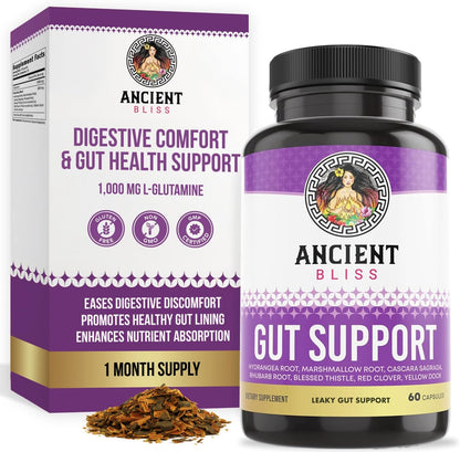 Ancient Bliss Leaky Gut Supplement – L-Glutamine Capsules with Blessed Thistle & Hydrangea Root – Vegan, Non-GM – 60 Capsules