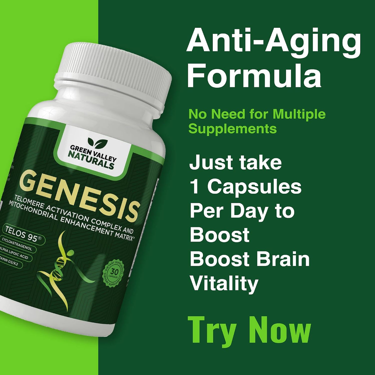 Genesis Telomere Length Supplement – Telos95® Astragalus Extract with CoQ10, D3, K2, ALA & Grape Seed | 30 Vegan Capsules – Image 6
