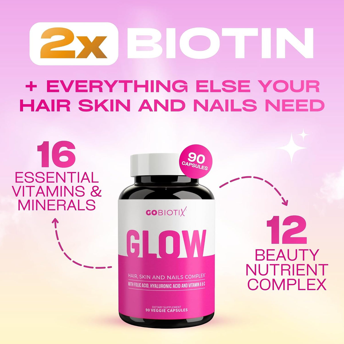 GOBIOTIX Hair, Skin & Nails Vitamins for – Hyaluronic acid helps your skin hold onto moisture, promoting a – Image 2