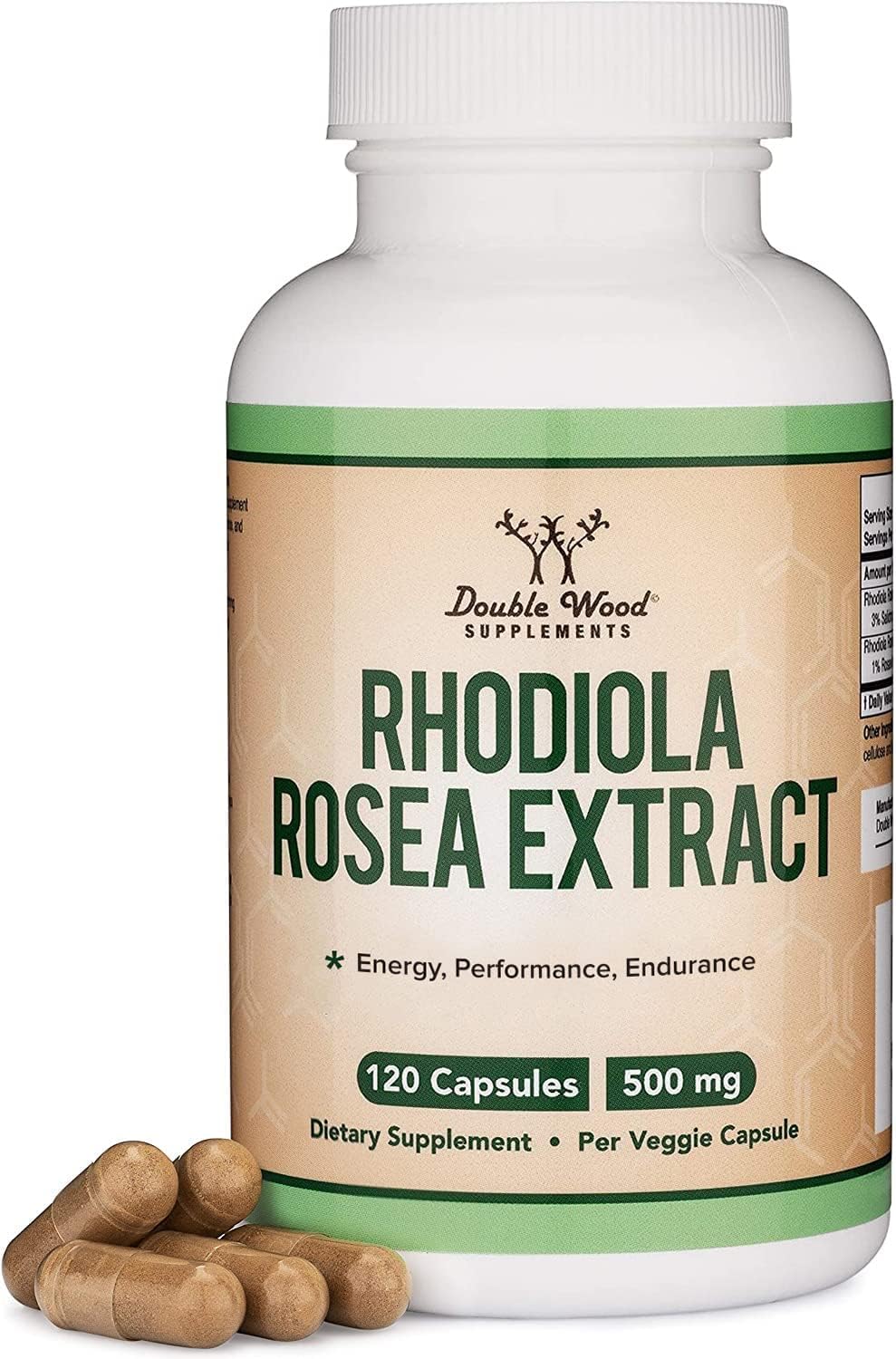 Rhodiola Rosea Supplement 500mg, 120 Vegan Capsules (3% Salidrosides, 1% Rosavins Extract) by Double Wood - görsel 1