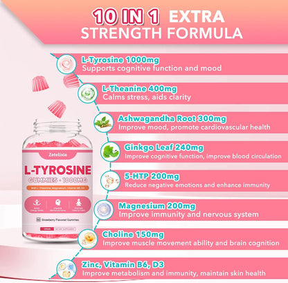 L-Tyrosine Gummies, 10-in-1 Supplement for – Ginkgo Leaf: Traditionally used to support circulation and cognitive – Image 4