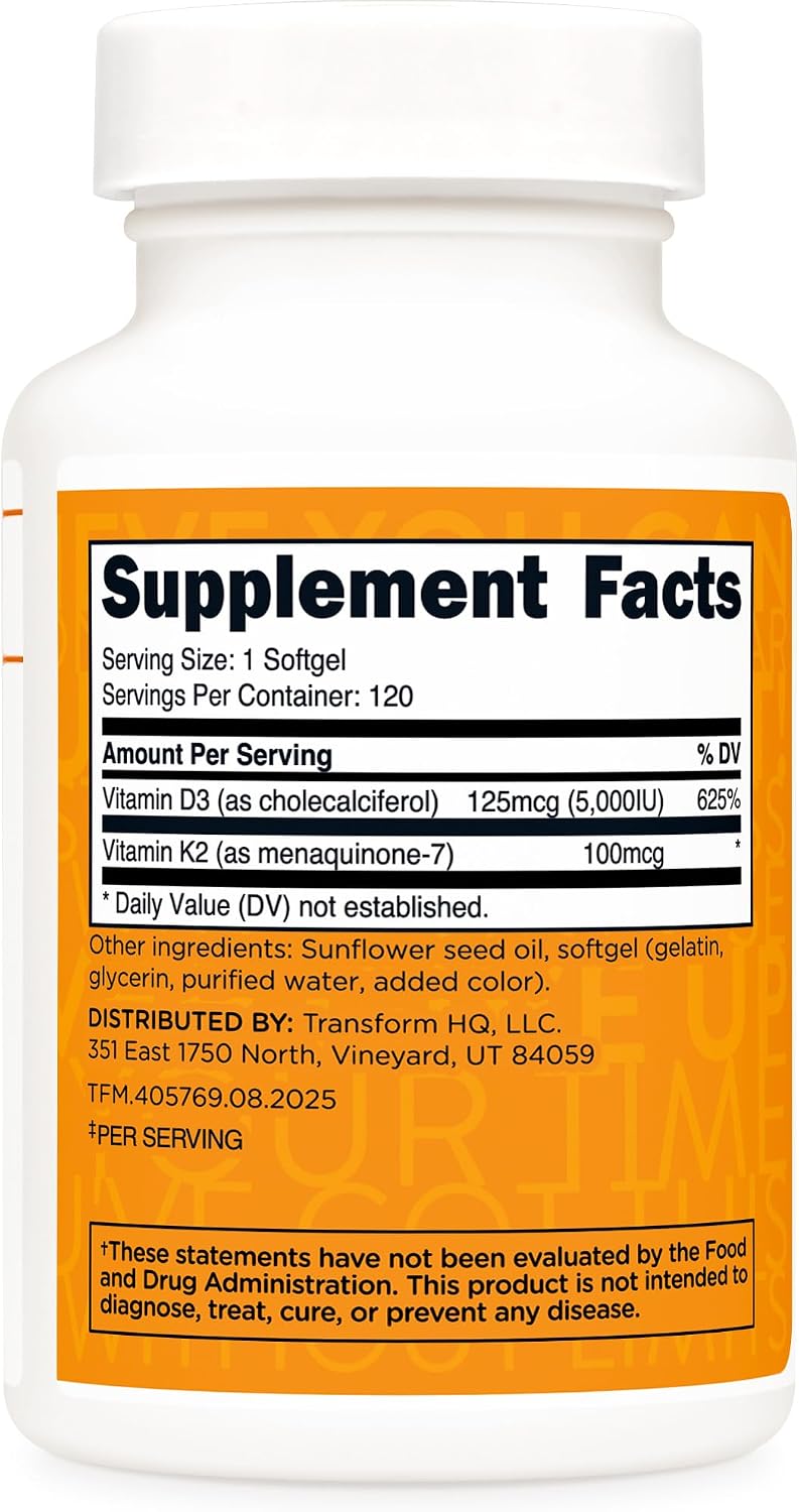 TransformHQ Vitamin K2 (MK7) (100mcg) + Vitamin D3 (5000 IU) - 120 Soft-gels - görsel 4