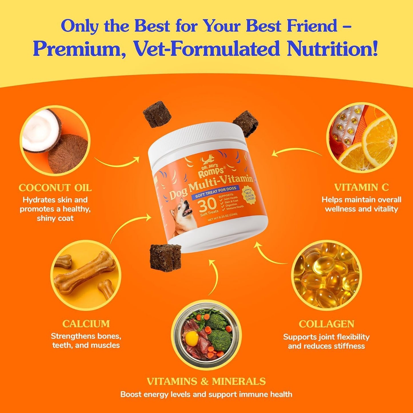 Dr. Jay's Romps Dog Multivitamin Chews - Collagen Type II - 30 Count - görsel 2