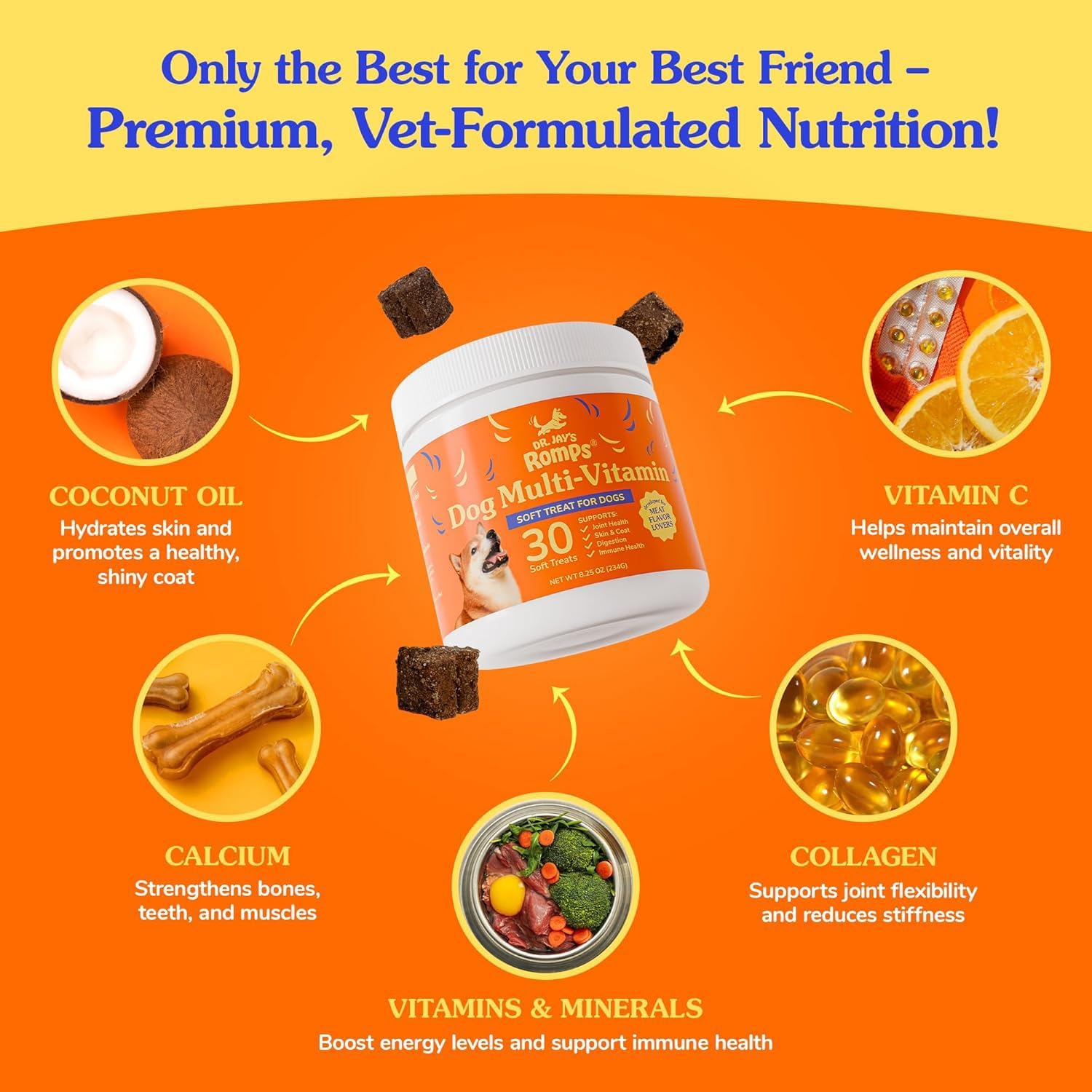 Dr. Jay's Romps Dog Multivitamin Chews - Collagen Type II - 30 Count - görsel 2