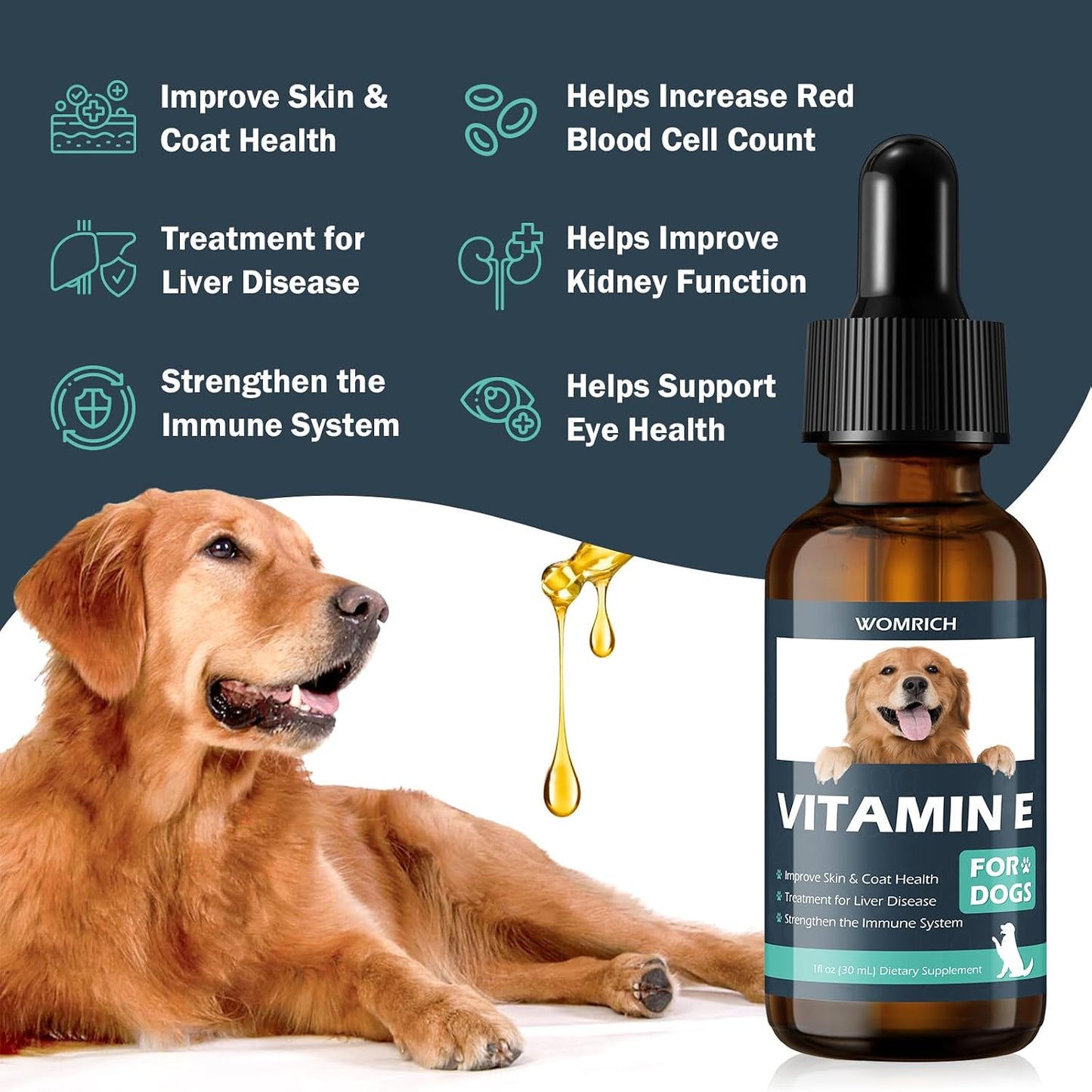 Vitamin E for Dogs - Vitamin E Oil for Dogs - Improve Skin & Coat Health, Support Joint Health, Treatment for Liver Disease, Strengthen Immune System - for All Ages and Breeds - 30 mL - görsel 2