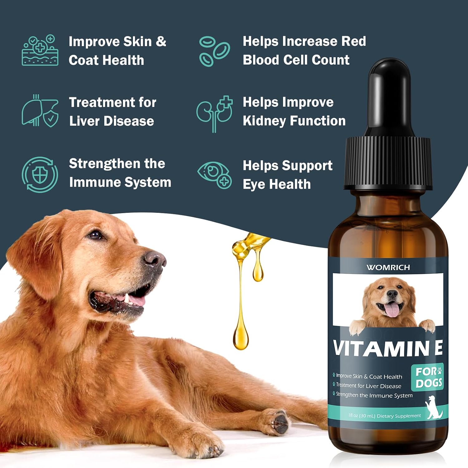 Vitamin E for Dogs - Vitamin E Oil for Dogs - Improve Skin & Coat Health, Support Joint Health, Treatment for Liver Disease, Strengthen Immune System - for All Ages and Breeds - 30 mL - görsel 2