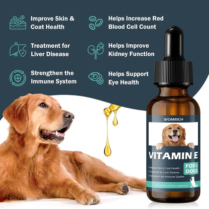 Vitamin E for Dogs - Vitamin E Oil for Dogs - Improve Skin & Coat Health, Support Joint Health, Treatment for Liver Disease, Strengthen Immune System - for All Ages and Breeds - 30 mL