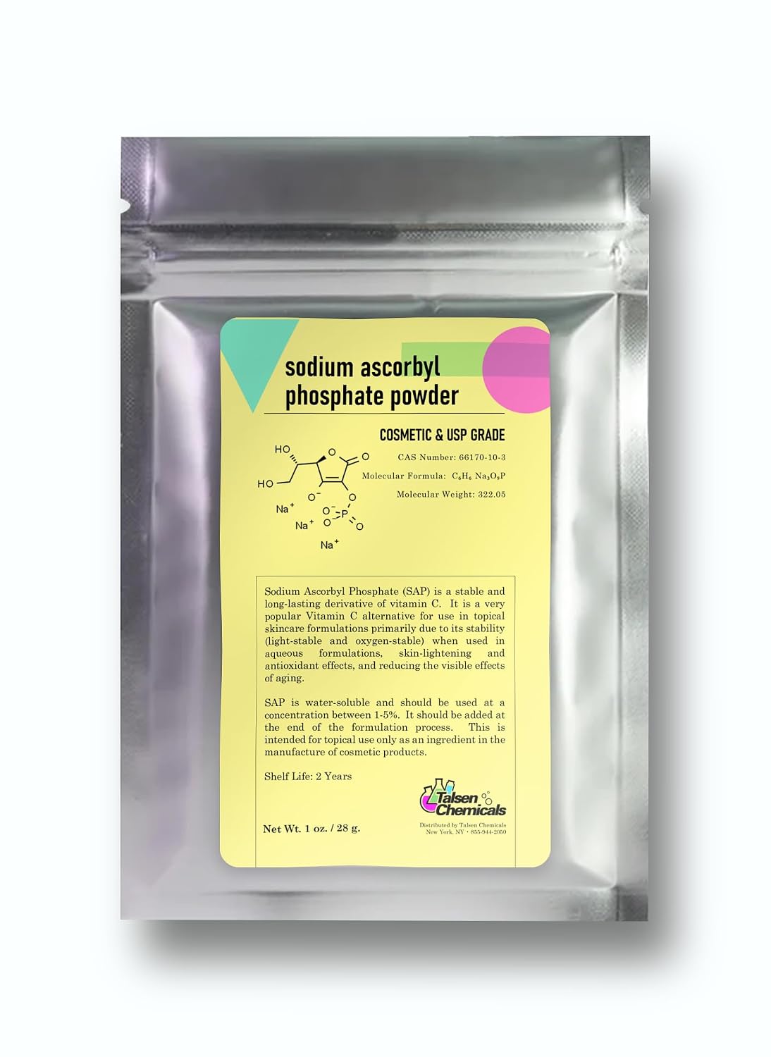 Talsen Chemicals Sodium Ascorbyl Phosphate (SAP) Powder – Stable Vitamin C Derivative for DIY Skin care (28 g) - görsel 1