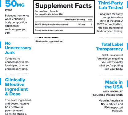 LEGION DHEA 50mg Supplement – Hormone – Energy Support: By aiding hormone function, DHEA may help you maintain – Image 2