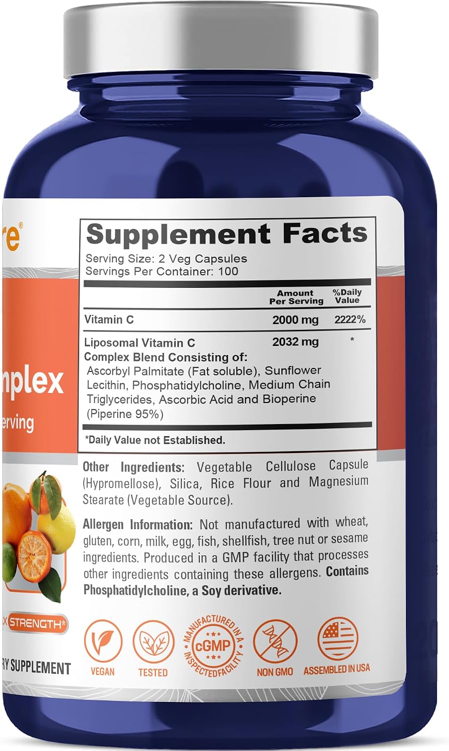 NusaPure Liposomal Vitamin C 2032mg – High Absorption Ascorbic Acid with BioPerine, 200 Vegan Capsules - görsel 2