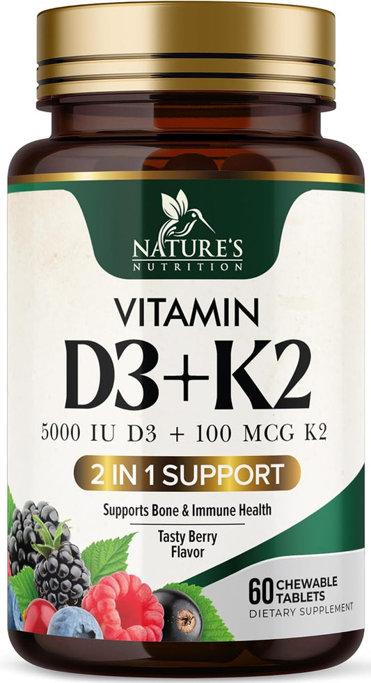 Vitamin D3 K2 Supplement | 5000 IU D3 + 100 – Form of K2: MK-7 (as used in our formula) lasts up to 24 hours in – Image 1