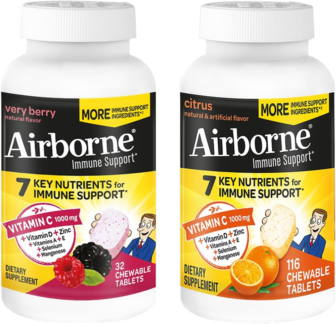 Airborne 1000mg Vitamin C + Zinc Chewable Tablets, Very Berry & Citrus - görsel 1
