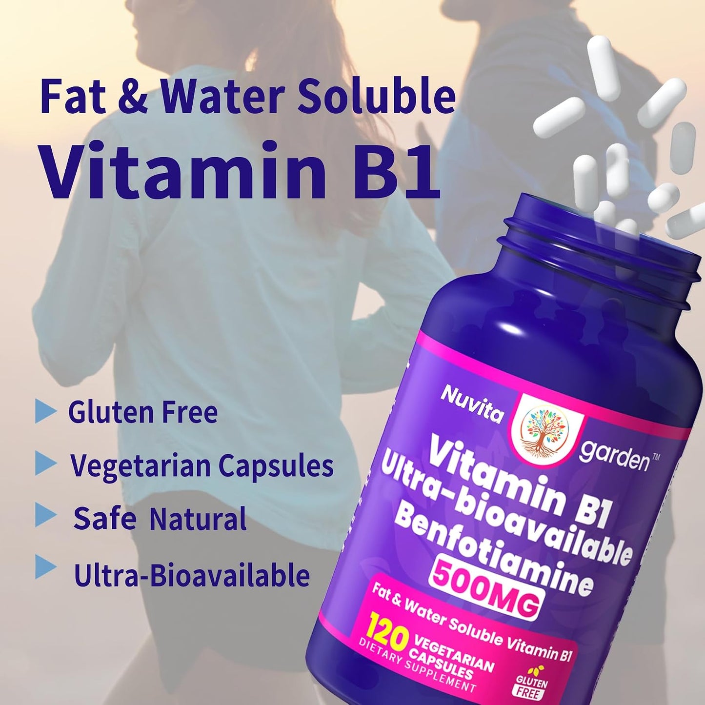 Vitamin B1 500mg with Benfotiamine Supplement - 120 Capsules - görsel 3