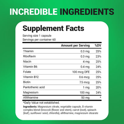 Dr. Berg Natural Vitamin B1, B6, B12 Complex with Allithiamine and Magnesium – 60 Capsules