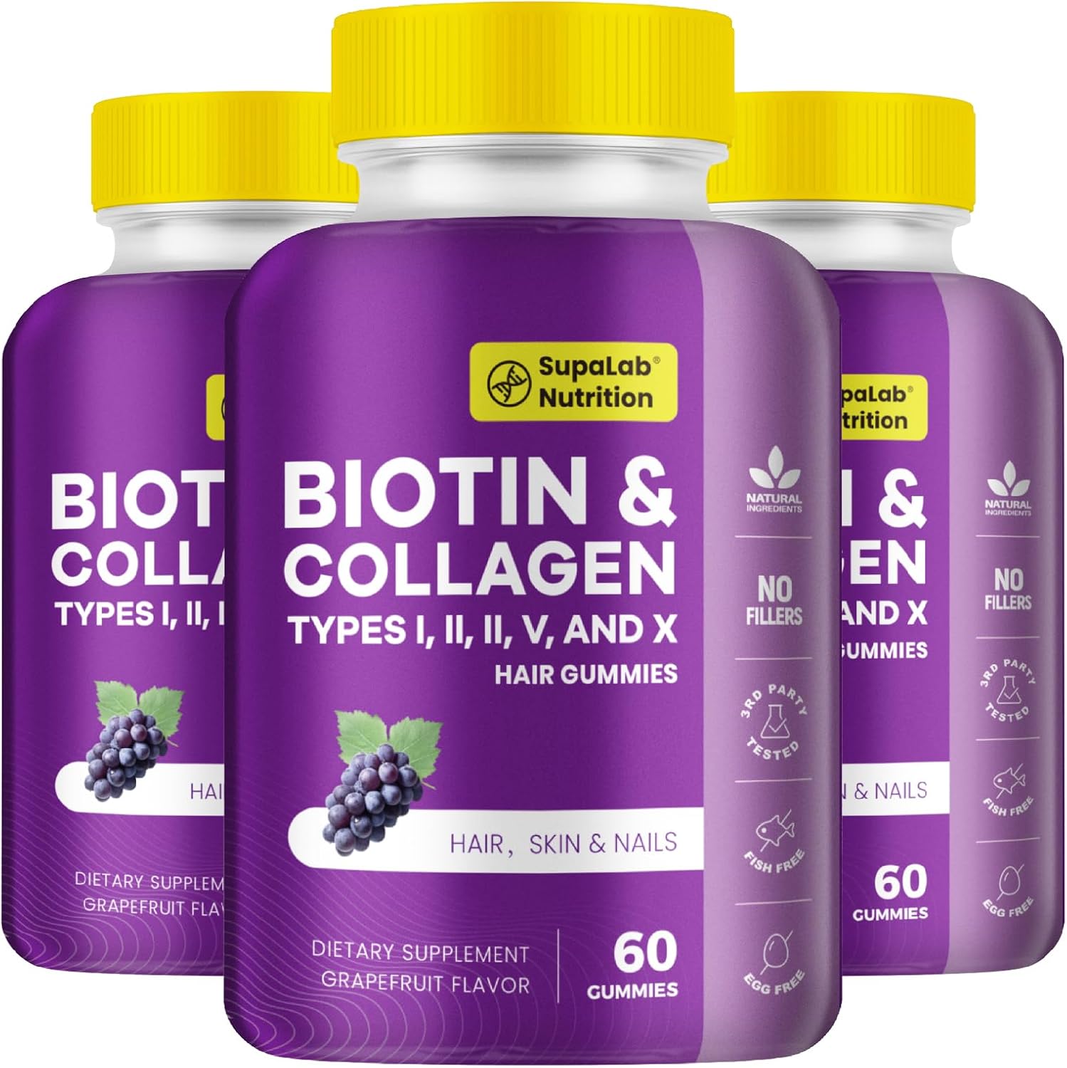 Biotin with Collagen Gummies for Skin, Hair, Nails, Joints & Bones Health – Grapefruit Flavour (180 Gummies) - görsel 1