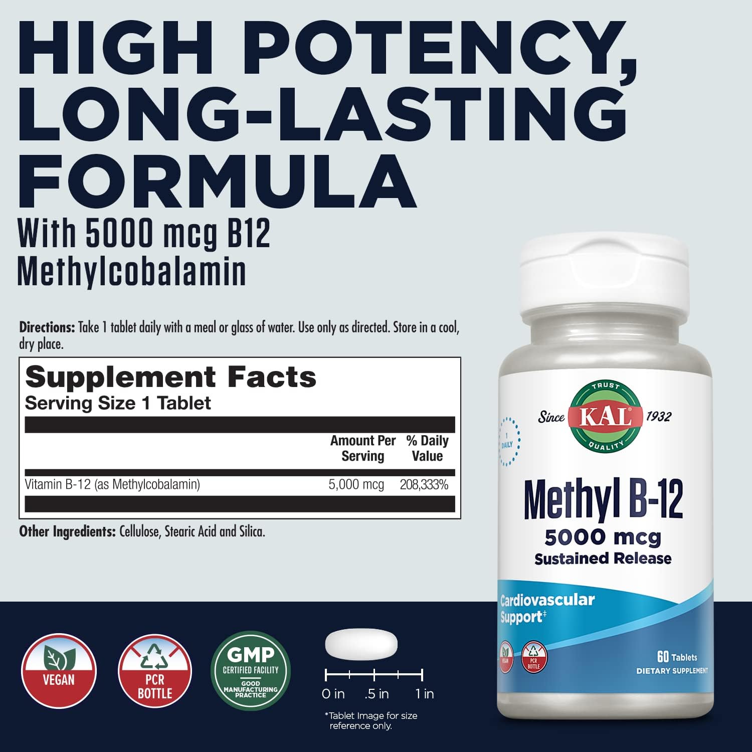 KAL Vitamin B12 Methylcobalamin 5000mcg – Fast Dissolve ActivMelts, Natural Raspberry Flavour, 90 Micro Tabs - görsel 2