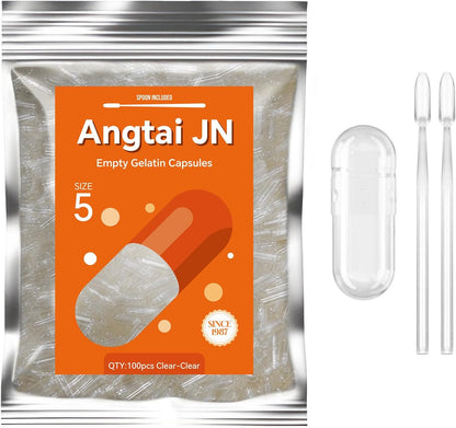 Empty Gelatine Capsules Size 5 (100 Pack) - Very Small Empty Capsules for DIY Filling with 2 Filling Spoons