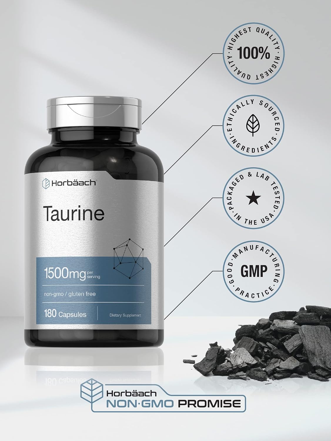 Horbäach Taurine 1500mg | 180 Capsules | Amino Acid Supplement | Non-GM and Gluten free - görsel 5