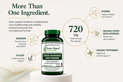 Green Organic Supplements Super Hesperidin with Diosmin, Narangin, Hand Made, Non-GM, Vegan & Gluten free