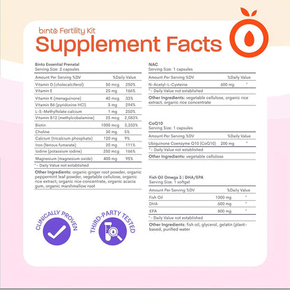 Binto Women's’s Fertility Kit – Supports Egg – NAC (N-Acetyl Cysteine): Helps maintain glutathione levels, – Image 2