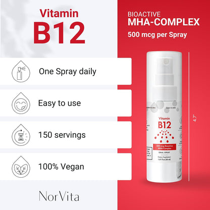 NorVita Vitamin B12 Spray 500 mcg (150 – Vegan & Non-GM: Clean, ethical supplement suitable for plant-based – Image 3