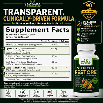 Stem Cell Restore | Cellular Support & Healthy Ageing Antioxidant Supplement with CyanthOx™ 30